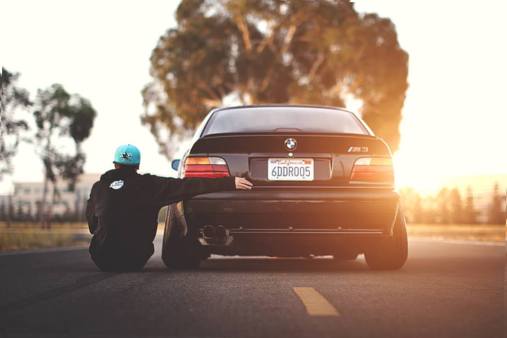 black BMW M3, BMW, cap, guy, Coupe, E36, HD wallpaper