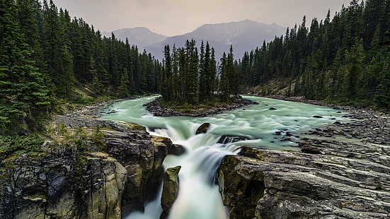 Kanada Jasper National Park Alberta Falls Di Sunwapta River Landscape Nature Hd Wallpaper Untuk Ponsel Tablet Dan Laptop 5108 × 2873, Wallpaper HD HD wallpaper