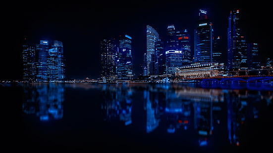 Reflets, paysage nocturne, moderne, paysage urbain, urbain, Singapour, Fond d'écran HD HD wallpaper