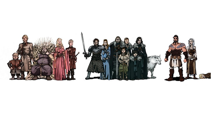 Game of Thrones artwork, TV Show, Game Of Thrones, Arya Stark, Bran Stark, Catelyn Stark, Daenerys Targaryen, Drogo (Game Of Thrones), House Stark, Jaime Lannister, Joffrey Baratheon, Jon Snow, Robb Stark, Robert Baratheon, Sansa Stark, Tyrion Lannister, HD wallpaper