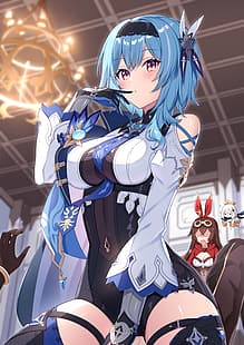 Anime Mädchen, Genshin Impact, Eula (Genshin Impact), große Brüste, blaue Haare, HD-Hintergrundbild HD wallpaper