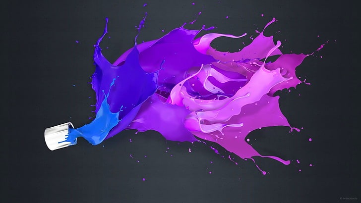 illustration d'éclaboussures de peinture rose et violet, peinture, liquide, fond simple, éclaboussures de peinture, art numérique, coloré, Fond d'écran HD