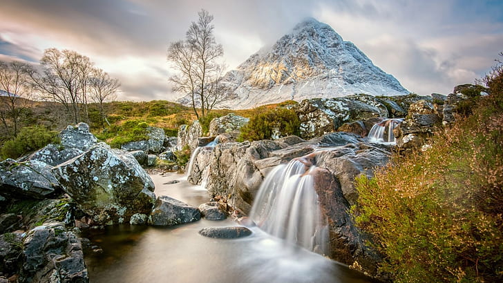 Etive Mor Waterfall Buachaille Etive Sea Known Mountain In Highlands of Scotland At the End Of Glen Etive 4k Ultra Hd Wallpaper For Desktop 5200 × 2925, Fond d'écran HD