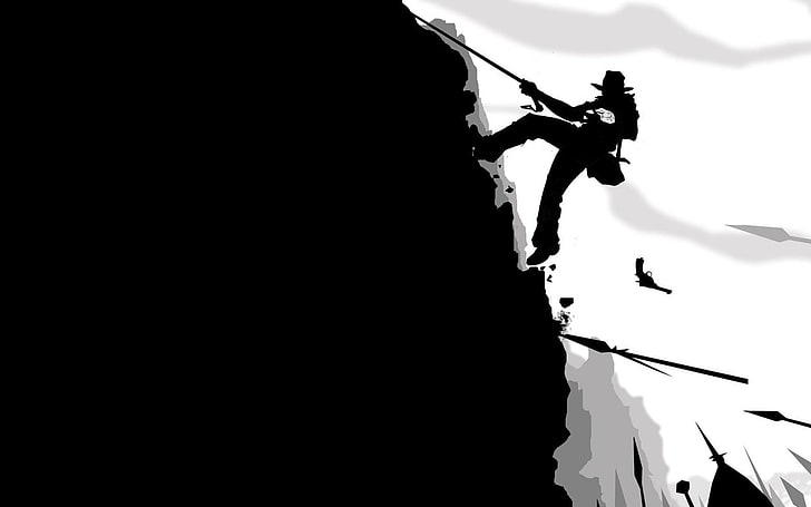 adam silüeti cliff, Indiana Jones tırmanıyor, HD masaüstü duvar kağıdı