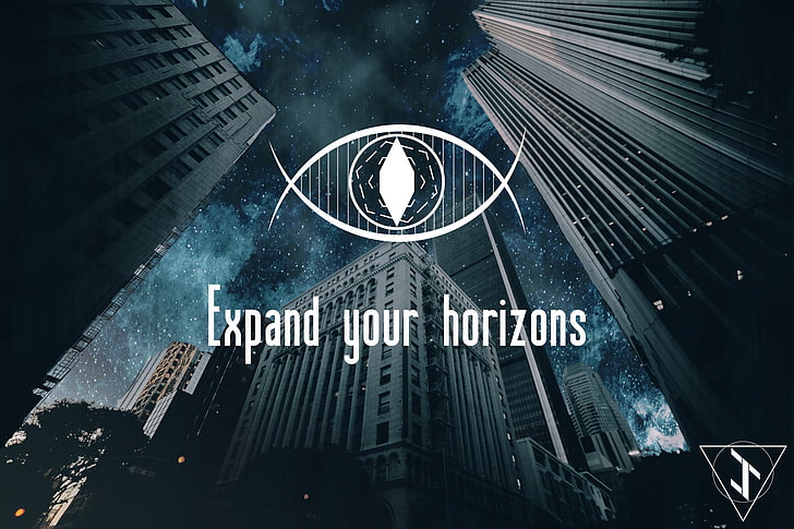 Expand your horizons text overlay, cityscape, quote, HD wallpaper