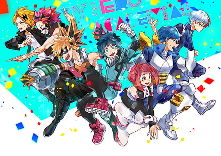 Anime, My Hero Academia, Denki Kaminari, Eijiro Kirishima, Izuku Midoriya, Katsuki Bakugou, Ochaco Uraraka, Shoto Todoroki, Tenya Iida, Fond d'écran HD HD wallpaper