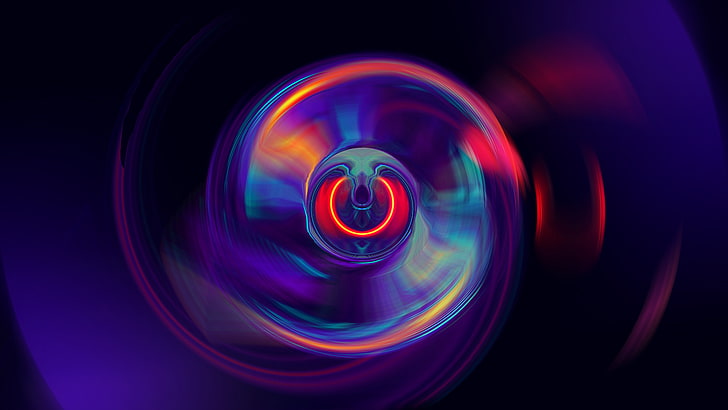фиолетовый, свет, круг, графика, сфера, спираль, неон, аннотация, 5k Uhd, 5k, HD обои