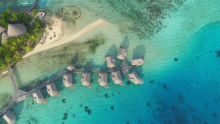 bora bora, island, luxury, water, summer, holiday, leisure, beach, bungalow, bungalows, vacation, HD wallpaper