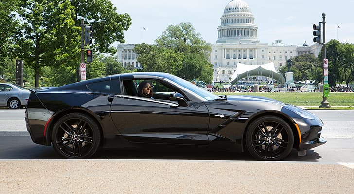 Corvette, Chevrolet, Scarlett Johansson, Girl, Action, Red, Beautiful, the, Street, Eyes, Black Widow, Year, MARVEL, Stingray, Walt Disney Pictures, Face, Natasha, Lips, Movie, Film, 2014, Hair, Adventure, Black Car, Sci-Fi, People, Agent, Captain America: The Winter Soldier, Sony Pictures, Romanoff, White House, Gree, HD wallpaper