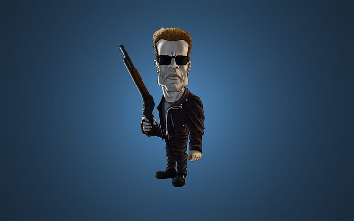 Terminator ، Terminator 2: يوم القيامة ، Arnold Schwarzenegger ، كارتون ، بندقية ، نظارات شمسية، خلفية HD