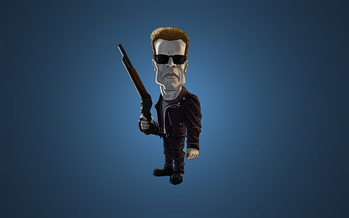 Terminator, Terminator 2: Judgment Day, Arnold Schwarzenegger, Cartoon, Shotgun, Sunglasses, HD wallpaper HD wallpaper