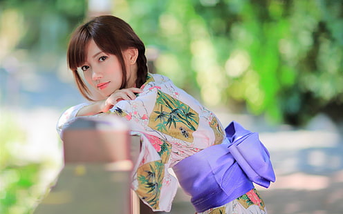 Красивая японская девушка, кимоно, лето, Красивая, японка, девушка, кимоно, лето, HD обои HD wallpaper