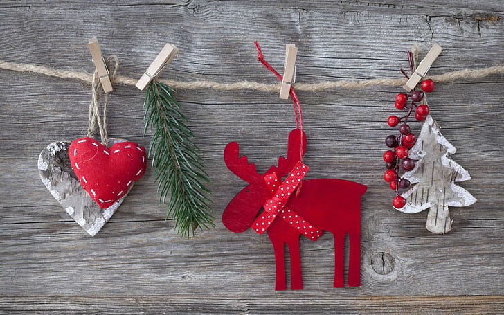 Christmas Tree Decorations Reindeer Hearts New Year, christmas, tree, decorations, reindeer, hearts, year, HD wallpaper