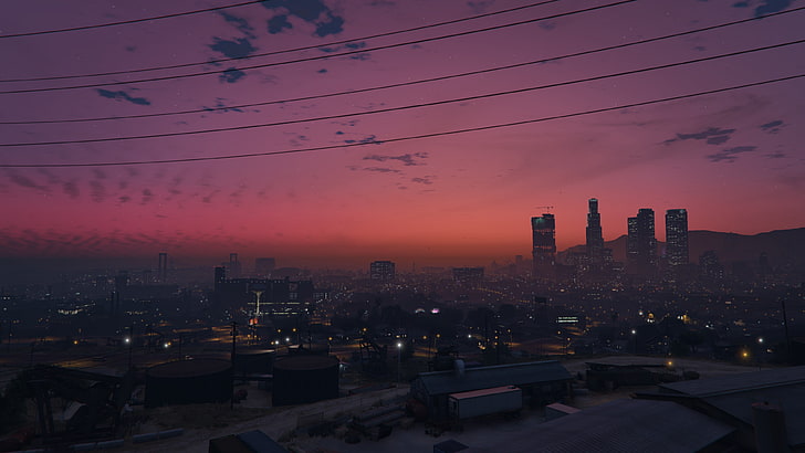edifícios altos de concreto marrom, Grand Theft Auto V, paisagem urbana, videogames, HD papel de parede