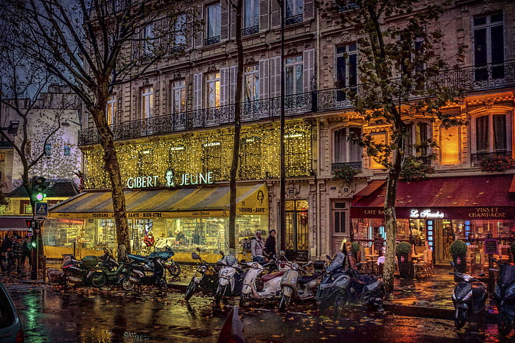 Paris, motorcycles, Quartier Latin, HD wallpaper