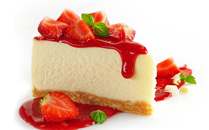 Strawberry Cheesecake, stroberi, kue keju, kue, makanan penutup, Wallpaper HD