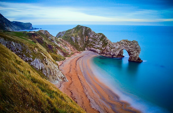 Bumi, Pintu Durdle, Lengkungan, Tebing, Pantai, Dorset, Inggris, Batu Kapur, Laut, Pantai Laut, Wallpaper HD