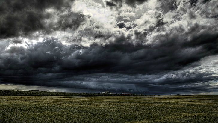 prado verde, paisaje, nublado, tormenta, campo, naturaleza, Fondo de pantalla HD