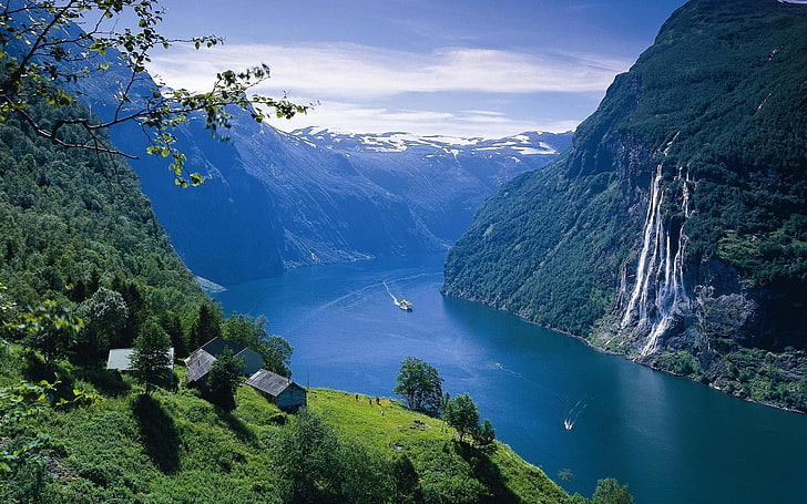 Paisaje de montaña con cuerpos de agua, naturaleza, mar, paisaje, Noruega, Fondo de pantalla HD