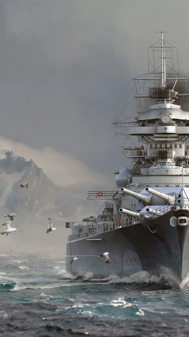 Бисмарк (корабль), World of Warships, HD обои, телефон обои