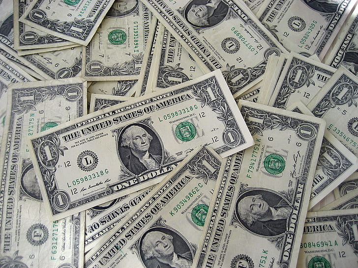 Billetes de un dólar estadounidense, moneda, finanzas, dólar, negocios, papel moneda, riqueza, moneda estadounidense, estadounidense, éxito, número 100, Fondo de pantalla HD