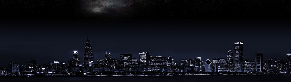 снимка на панорамна сграда, многократно показване, силует, Чикаго, HD тапет HD wallpaper