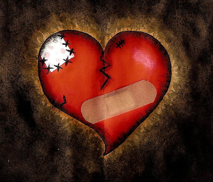broken hearts bandaids, HD wallpaper