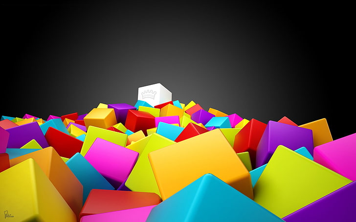 assorted-color block toy lot, abstract, crown, colorful, cube, digital art, HD wallpaper
