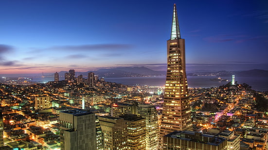 cityscape ، سان فرانسيسكو ، الولايات المتحدة الأمريكية ، في الليل، خلفية HD HD wallpaper