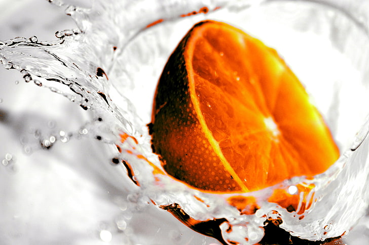 orange, liquid, water, fruit, food, HD wallpaper