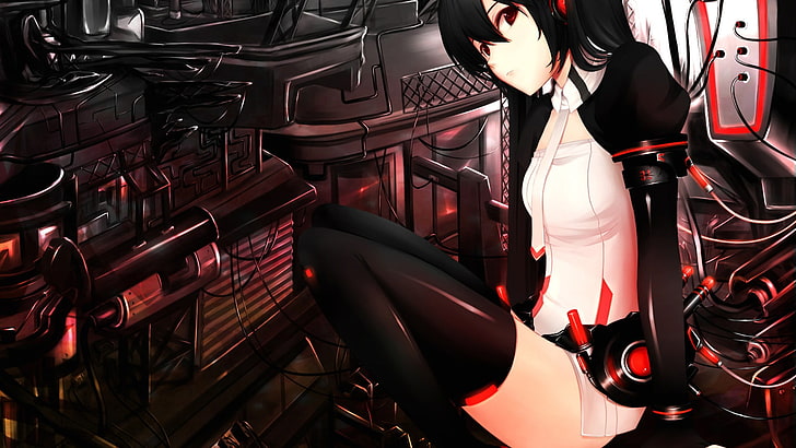 fond d'écran animé de personnage aux cheveux noirs, anime, Zatsune Miku, Vocaloid, Fond d'écran HD