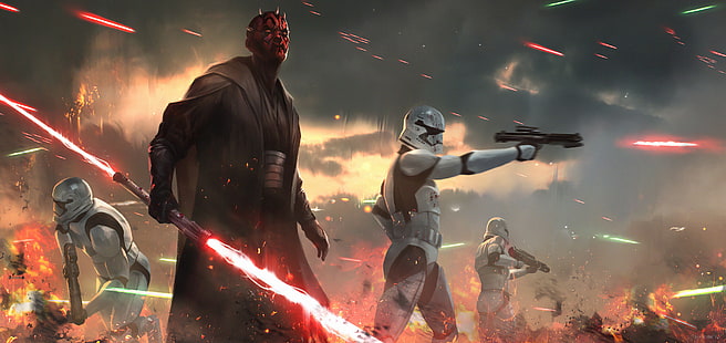  Star Wars, Battle, Darth Maul, Lightsaber, Sith (Star Wars), Stormtrooper, HD wallpaper HD wallpaper