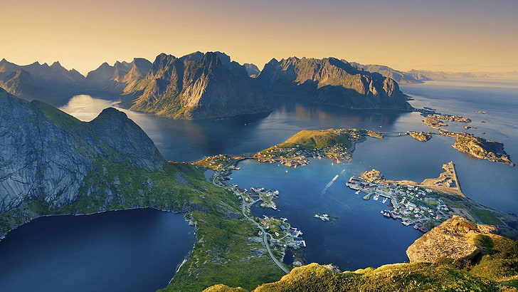 скално образувание, Лофотенски острови, Норвегия, природа, пейзаж, HD тапет