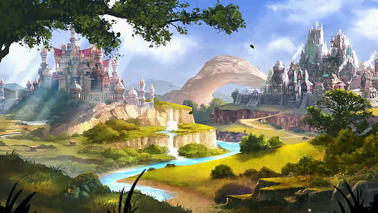 landscape, fantasy art, fantasy city, artwork, HD wallpaper HD wallpaper