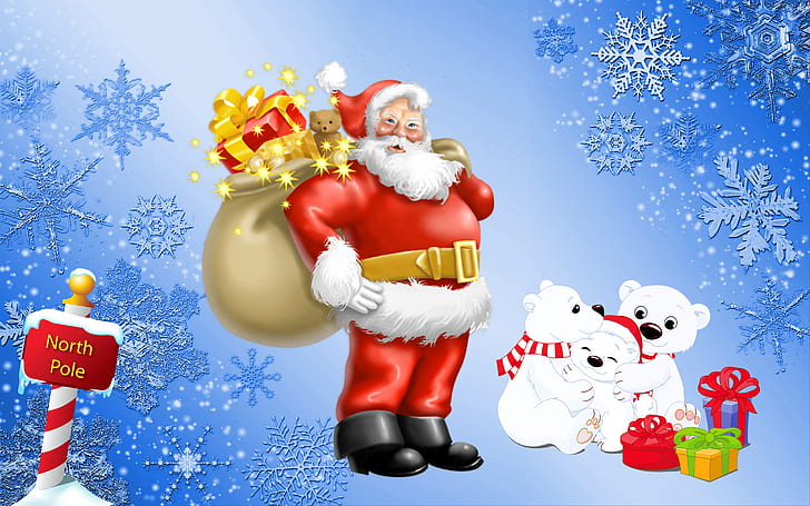 Санта-Клаус-Север-Поул-подарки-на-белых медведей-Desktop-HD-обои-для-Mobile телефонов-Tablet-и-PC-2560 × 1600, HD обои