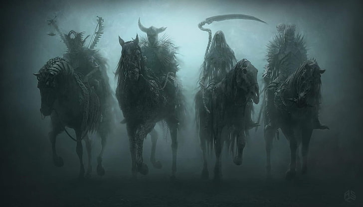 konstverk, häst, krigare, digital konst, illustration, Apokalypsens fyra ryttare, HD tapet