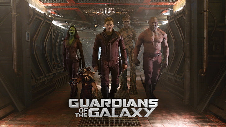 Penjaga Galaxy, Bintang Lord, Gamora, Rocket Raccoon, Groot, Drax the Destroyer, film, Marvel Cinematic Universe, Wallpaper HD