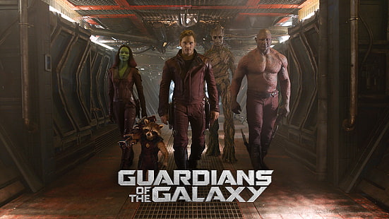 Guardiani della Galassia, Star Lord, Gamora, Rocket Raccoon, Groot, Drax the Destroyer, film, Marvel Cinematic Universe, Sfondo HD HD wallpaper