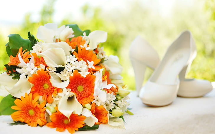 Orange white bridal bouquet, bride, orange, white, bridal, bouquet, wedding, HD wallpaper