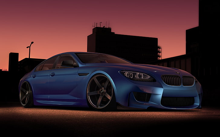 berline BMW bleue, voiture, tuning, BMW, pièces de rechange, tuning virtuel, BMW M6 Gran Coupe, Fond d'écran HD