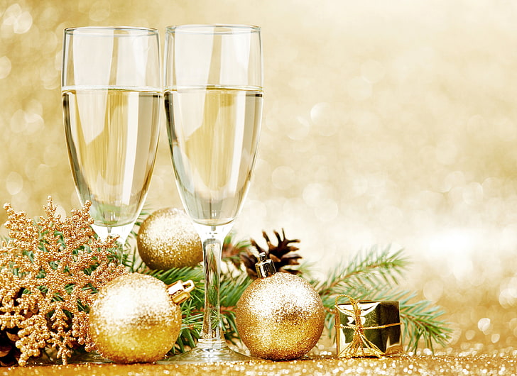 Christmas, New year, champagne, Christmas decorations, decor, HD wallpaper