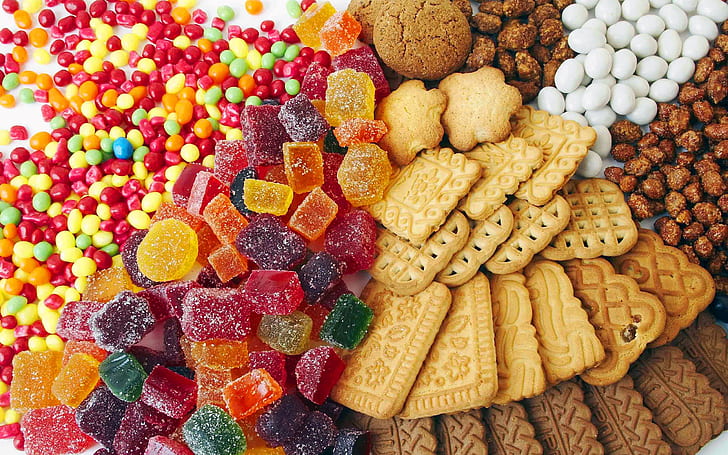 Farbige Bonbons und Kekse, Bonbons und Kekse, Bunt, Bonbons, Kekse, HD-Hintergrundbild