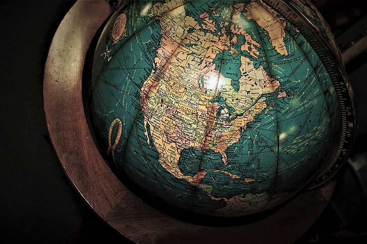 green and brown world globe, globe, antiques, map, HD wallpaper