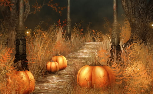 Тикви Хелоуин HD тапети, тикви на земната живопис, празници, Хелоуин, есен, тикви, есен, HD тапет HD wallpaper