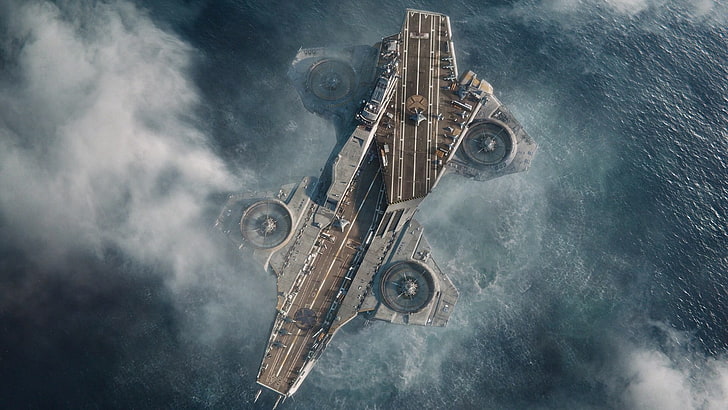 Avengers Helicarrier, Helicarrier, The Avengers, S.H.I.E.L.D., aircraft, sea, aircraft carrier, science fiction, HD wallpaper