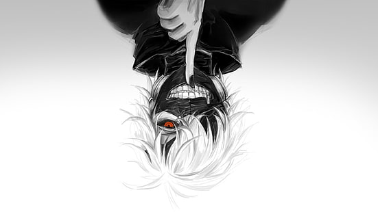Anime, Tokyo Ghoul, Ken Kaneki, Maske, Rote Augen, Auf den Kopf gestellt, Weißes Haar, HD-Hintergrundbild HD wallpaper
