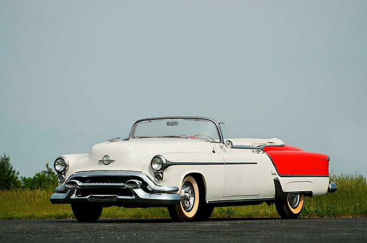 1953 Oldsmobile Fiesta, white and red classic convertible car, fiesta, convertible, vintage, white, olds, 1953, classic, antique, oldsmobile, cars, HD wallpaper