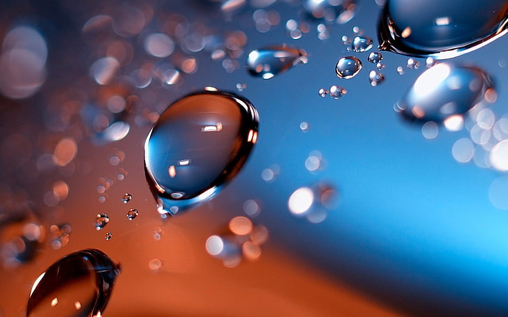 water drops, surface, drops, background, reflection, HD wallpaper