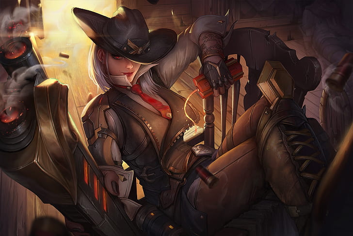 Gra wideo, Overwatch, Ashe (Overwatch), Cowgirl, Hat, Woman Warrior, Tapety HD