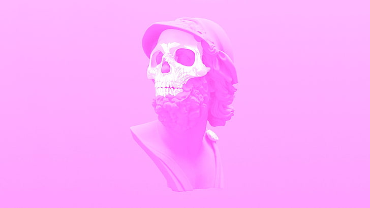 Rose, squelette, crâne, vaporwave, Fond d'écran HD